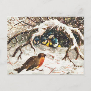 Vintage Victorian era Christmas Card, Birds Postcard
