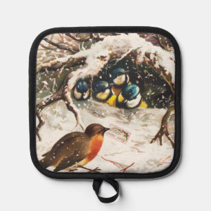 Vintage Victorian era Christmas Card, Birds Pot Holder