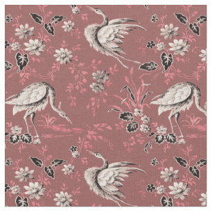 Vintage Victorian Era Herons & Flowers Pattern Fabric