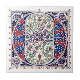 Vintage Victorian Era Mediaeval Style Illuminated  Ceramic Tile