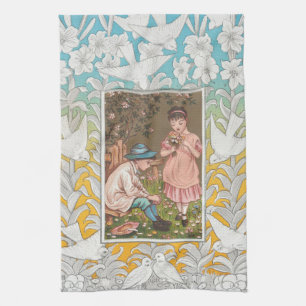 Vintage VIctorian Era Valentine's Day Card, 1876 Tea Towel