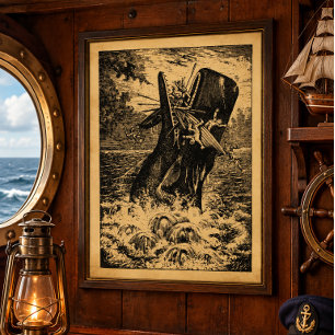 Vintage Victorian Era Whale Attack Nautical Poster