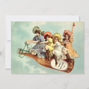 Vintage Victorian Era Woman on Champagne Bottle Holiday Card