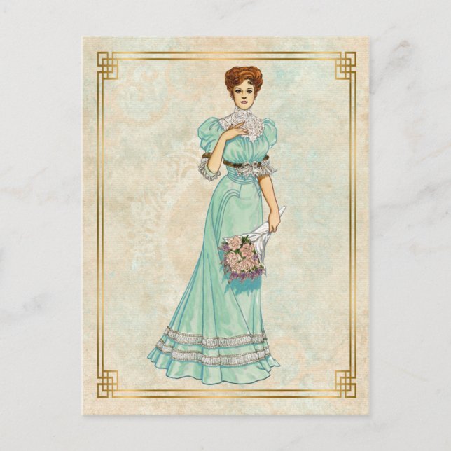 Vintage Victorian Fashion Illustration Mint Dress Postcard (Front)