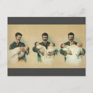 Vintage Victorian Father's Day, It's Triplets! Postcard