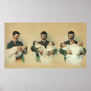 Vintage Victorian Father's Day, It's Triplets! Poster