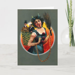 Vintage Victorian Female Krampus Christmas Card