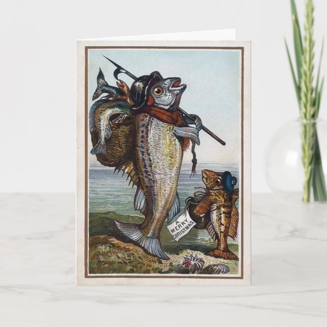 Vintage Victorian Fish Christmas Card (Front)