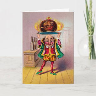 Vintage Victorian Flaming Pudding Christmas Card