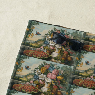 Vintage Victorian Floral & Fruit Still Life Art Beach Towel
