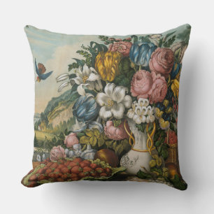 Vintage Victorian Floral & Fruit Still Life Art Cushion