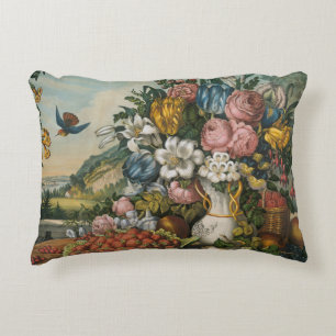 Vintage Victorian Floral & Fruit Still Life Art Decorative Cushion