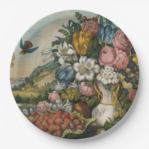 Vintage Victorian Floral & Fruit Still Life Art Paper Plate