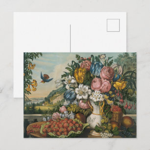 Vintage Victorian Floral & Fruit Still Life Art Postcard
