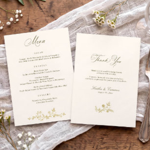 Vintage Victorian Floral Gold & Ivory Wedding Menu