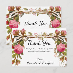 Vintage Victorian Floral Pink Roses Wedding Thank  You Card