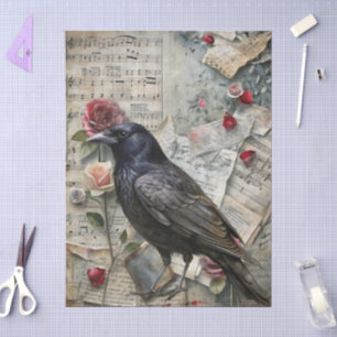Vintage Victorian Floral Sheet Music & Raven