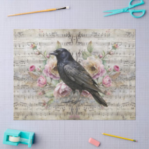 Vintage Victorian Floral Sheet Music & Raven