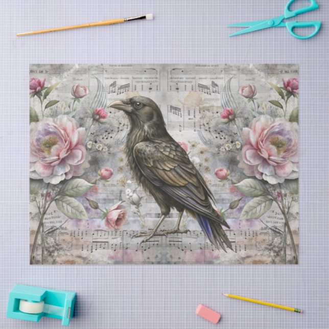 Vintage Victorian Floral Sheet Music & Raven (Craft)