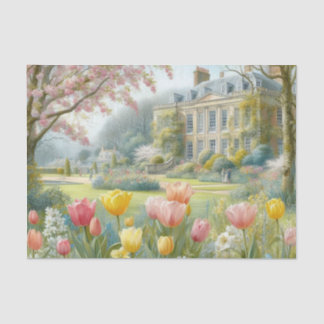 Vintage Victorian flowers garden and mansion  Tissue Paper