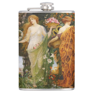 Vintage Victorian Four Seasons Goddess Floral Art Hip Flask