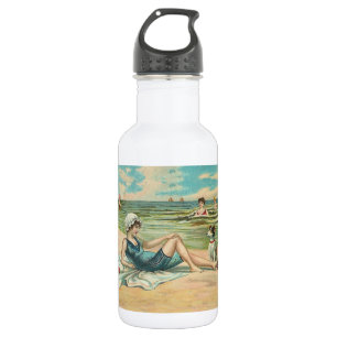Vintage Victorian Girl and Dog Seaside antique art 532 Ml Water Bottle