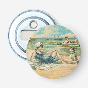 Vintage Victorian Girl and Dog Seaside antique art Bottle Opener