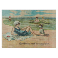Vintage Victorian Girl and Dog Seaside antique art