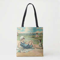 Vintage Victorian Girl and Dog Seaside antique art
