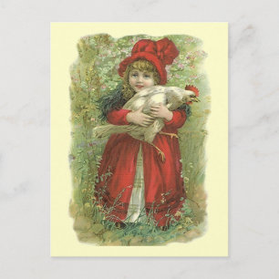 VINTAGE VICTORIAN Girl Red Cloak & bonnet POSTCARD