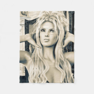 Vintage Victorian Glamour Portrait Art Fleece Blanket