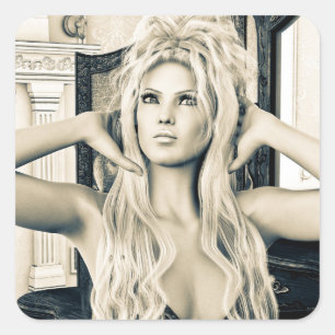 Vintage Victorian Glamour Portrait Art Square Sticker
