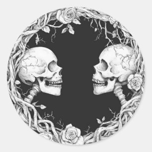 Vintage Victorian Gothic Halloween Skulls Roses Classic Round Sticker