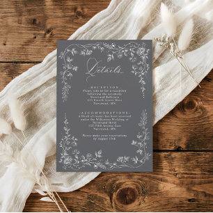 Vintage Victorian Grey Floral Wedding Details Enclosure Card