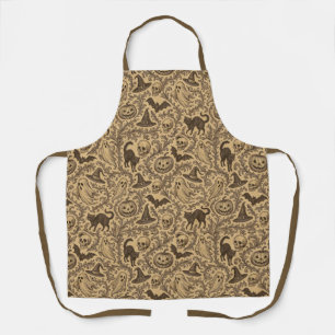 Vintage Victorian Halloween pattern with ghosts Apron