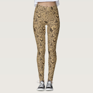 Vintage Victorian Halloween pattern with ghosts Leggings