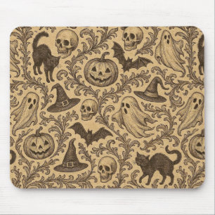 Vintage Victorian Halloween pattern with ghosts Mouse Pad