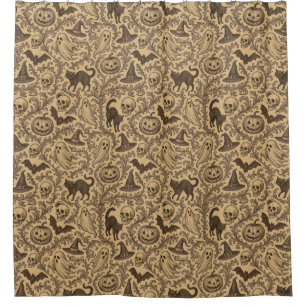 Vintage Victorian Halloween pattern with ghosts Shower Curtain