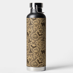 Vintage Victorian Halloween pattern with ghosts Water Bottle