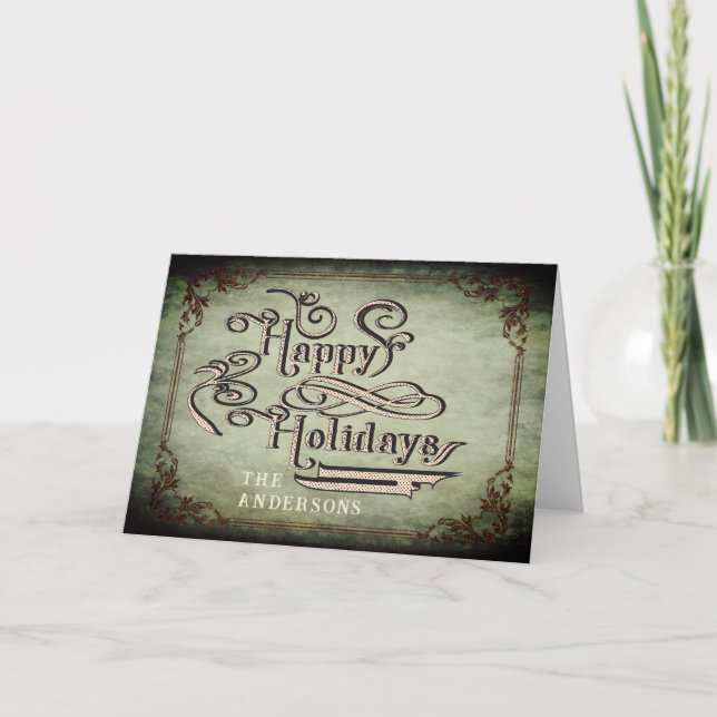Vintage Victorian Happy Holidays Holiday Card (Front)
