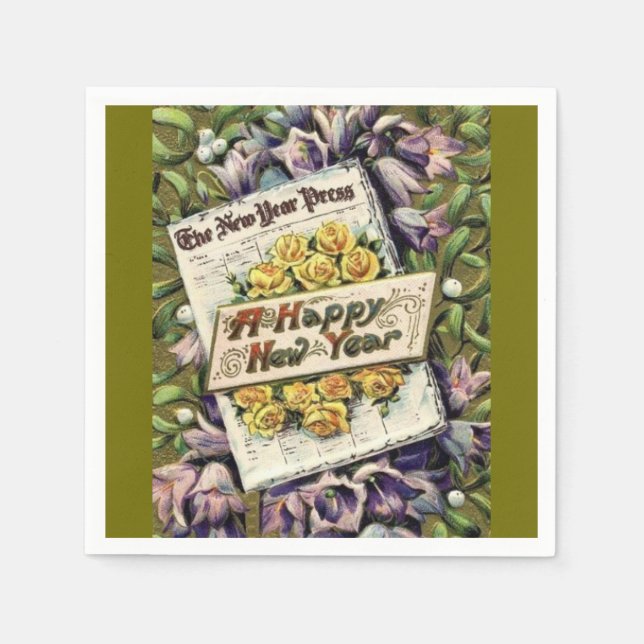 Vintage Victorian Happy New Year Paper Napkins (Front)