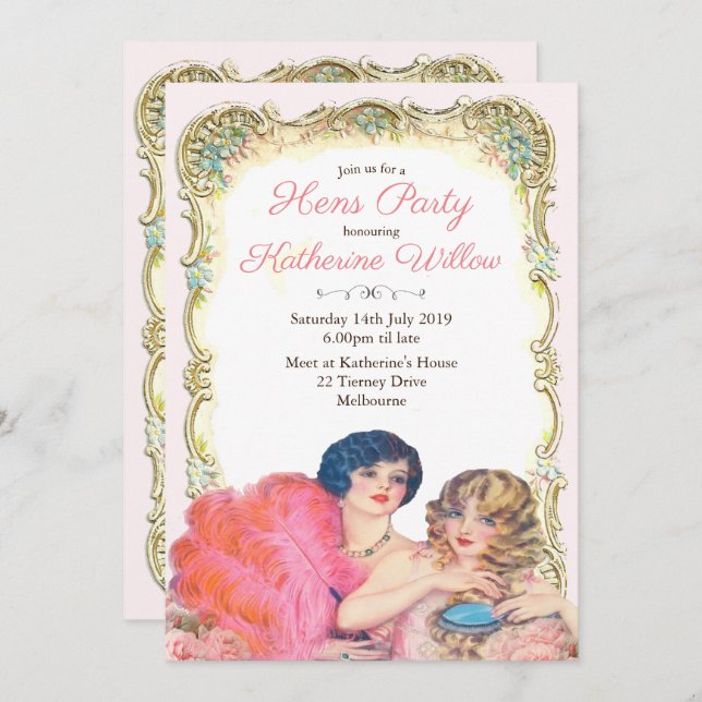Vintage Victorian Hens Party Invitation (Front/Back)