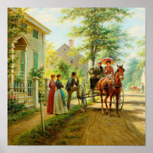 Vintage Victorian Horse Carriage Oil Painting Poster
