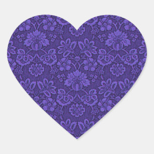 Vintage Victorian Indigo Damask Paisley Floral Heart Sticker