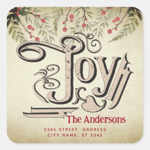 Vintage victorian joy botanical holly square sticker