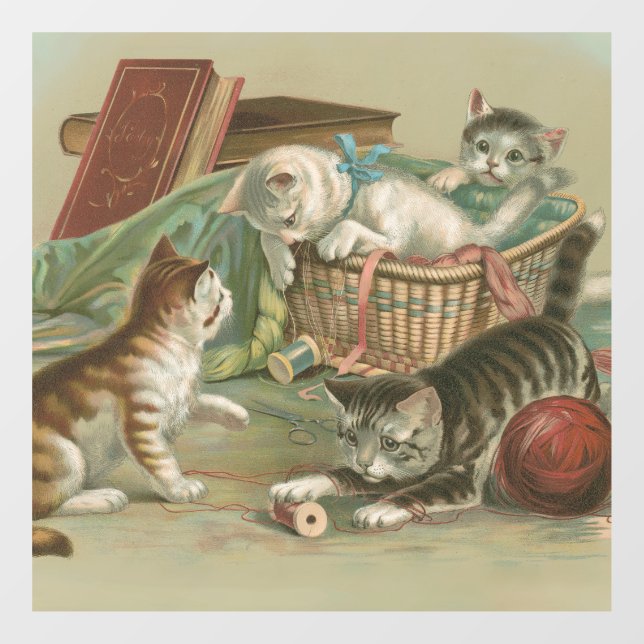 Vintage Victorian Kittens Playing in Sewing Basket (Sheet)