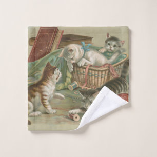 Vintage Victorian Kittens Playing in Sewing Basket Bath Towel Set