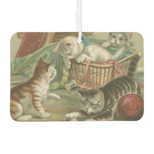 Vintage Victorian Kittens Playing in Sewing Basket Car Air Freshener