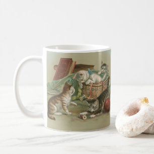 Vintage Victorian Kittens Playing in Sewing Basket Coffee Mug