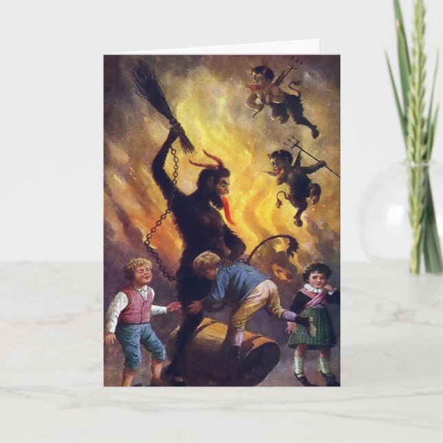 Vintage Victorian Krampus Christmas Card (Front)